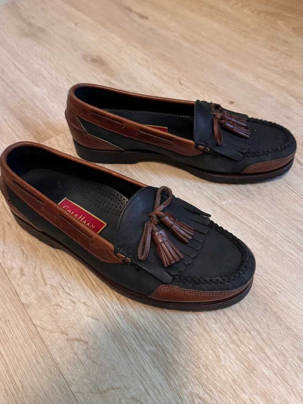 Cole Haan Black and Brown Tassel Loafers